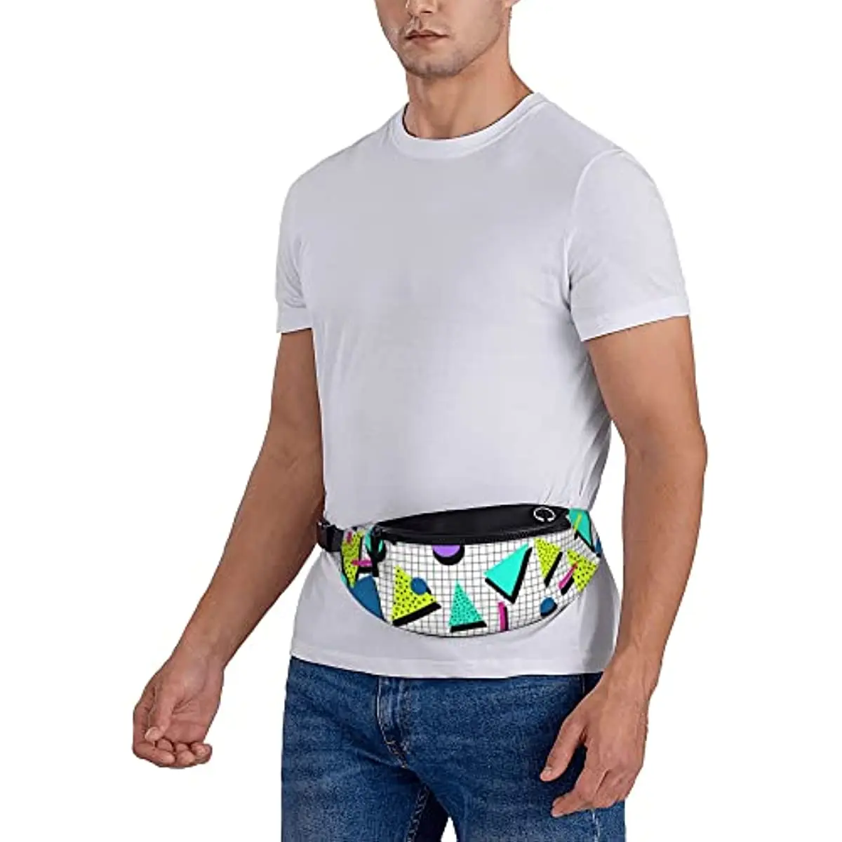 Retro Style 80s 90s Memphis Style Design Fanny Pack for Men and Women Adjustable Casual Waist Bag for Traveling Hiking Cycling