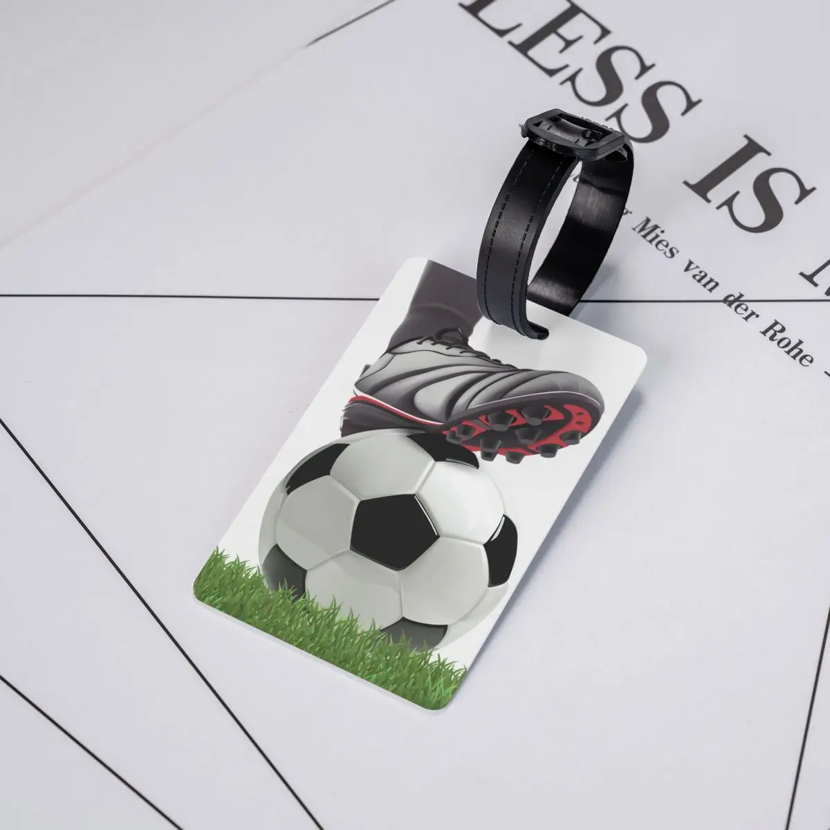 Custom Soccer Ball With Football Player Feet On Grass Luggage Tag for Suitcases Funny Baggage Tags Privacy Cover ID Label