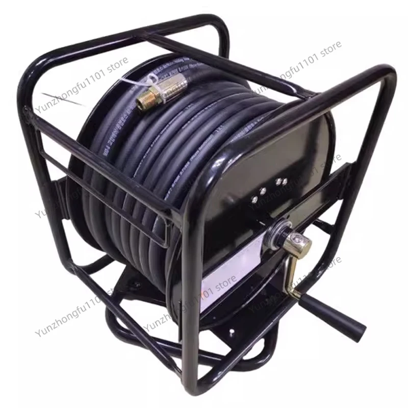 Heavy-duty Hand-cranked Metal Hose Reel with 31M/61M Hose and Nozzle, Wall-mounted/floor-mounted Hose Reel