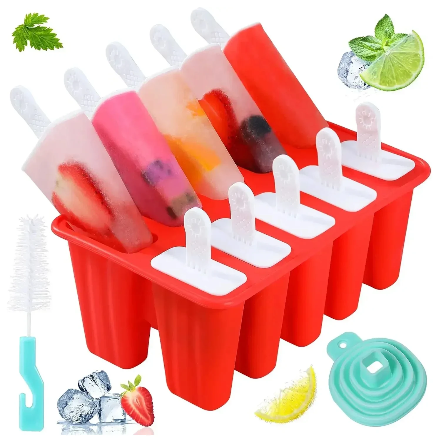 Popsicle Molds Silicone Ice Pop Molds BPA Free Popsicle Mold  with Silicone Funnel and Cleaning Brush