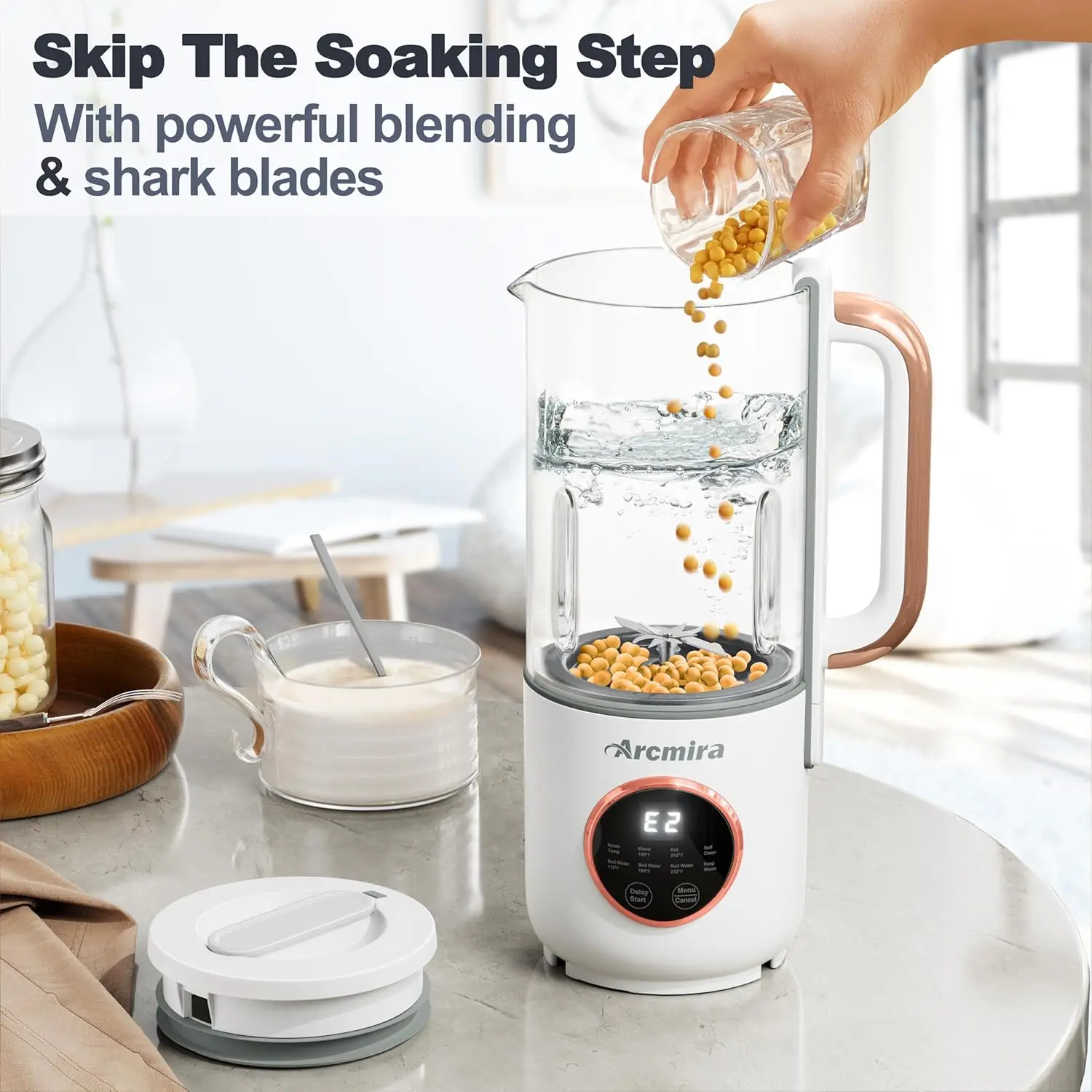 صانع حليب الجوز الأوتوماتيكي، 35 أونصة (1000 مل) مشروبات محلية الصنع من الشوفان والصويا والنباتات وخالية من الألبان، صانع حليب اللوز مع تأخير