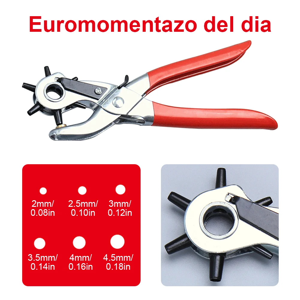 

1pc 6 Sizes Belt Punch Pliers for Home Use Heavy Duty Revolving Leather Belt Hand Hole Puncher