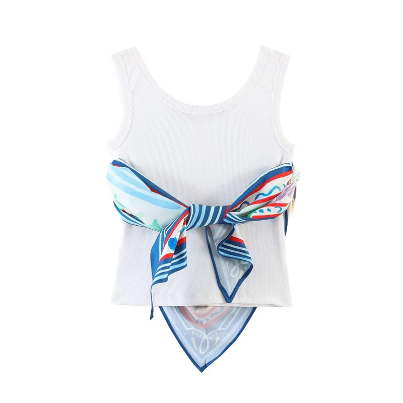KEYANKETIAN 2026 New Women's Printed Scarf Overlay Tank Top Slim Fit Vest Sleeveless Casual Summer Cropped Cami Top Camisole