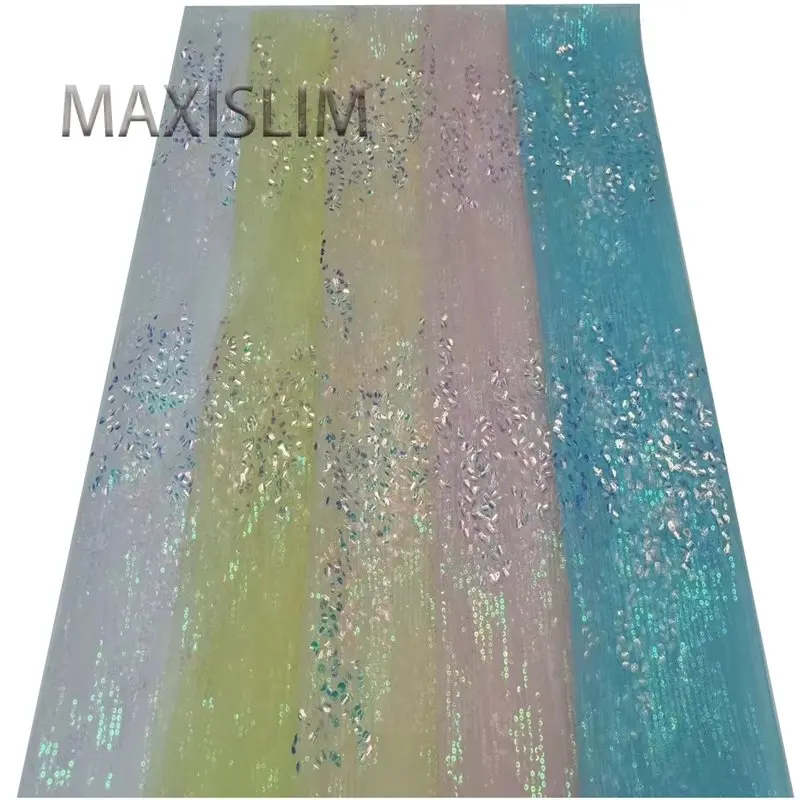 

New 3+7MM Mesh Sequin Fabrics Laser Tile Sequin Embroidery Fabric DIY Sewing Dress Skirt For Party Background Wall Wide:125CM