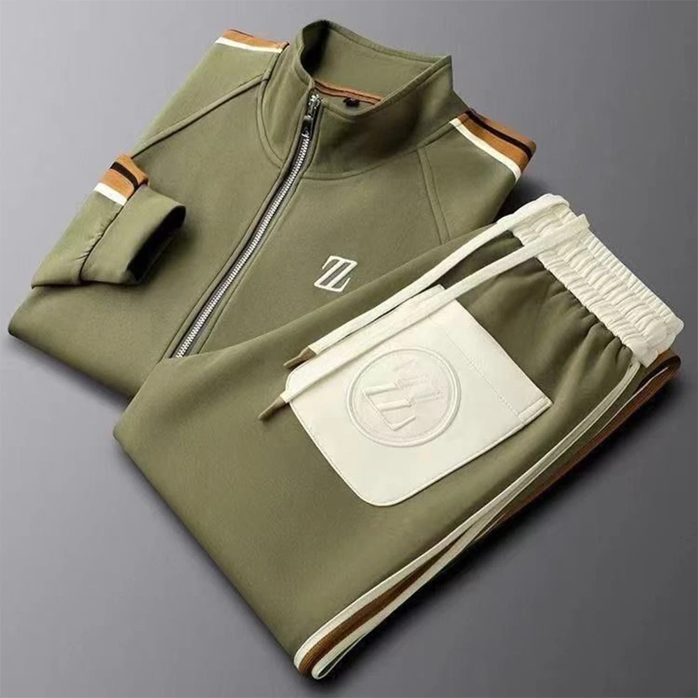New Men's Autumn Stand-Collar Casual Sports Suit - Trendy Fashion Activewear with Long-Sleeve Top and Straight-Leg Pants - Image 4