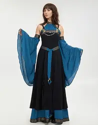 DAIZBELLA Medieval Women's Renaissance Dress Costume Viking Elf Off Shoulder Dress with Belt and Sleeves Cosplay Costume