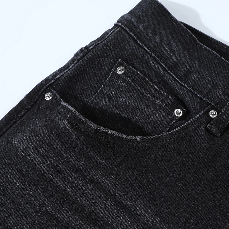 Y2KAutumn fashion new men's perforated white patch washed jeans nostalgic black jeans high street hip-hop brand pants Y2K