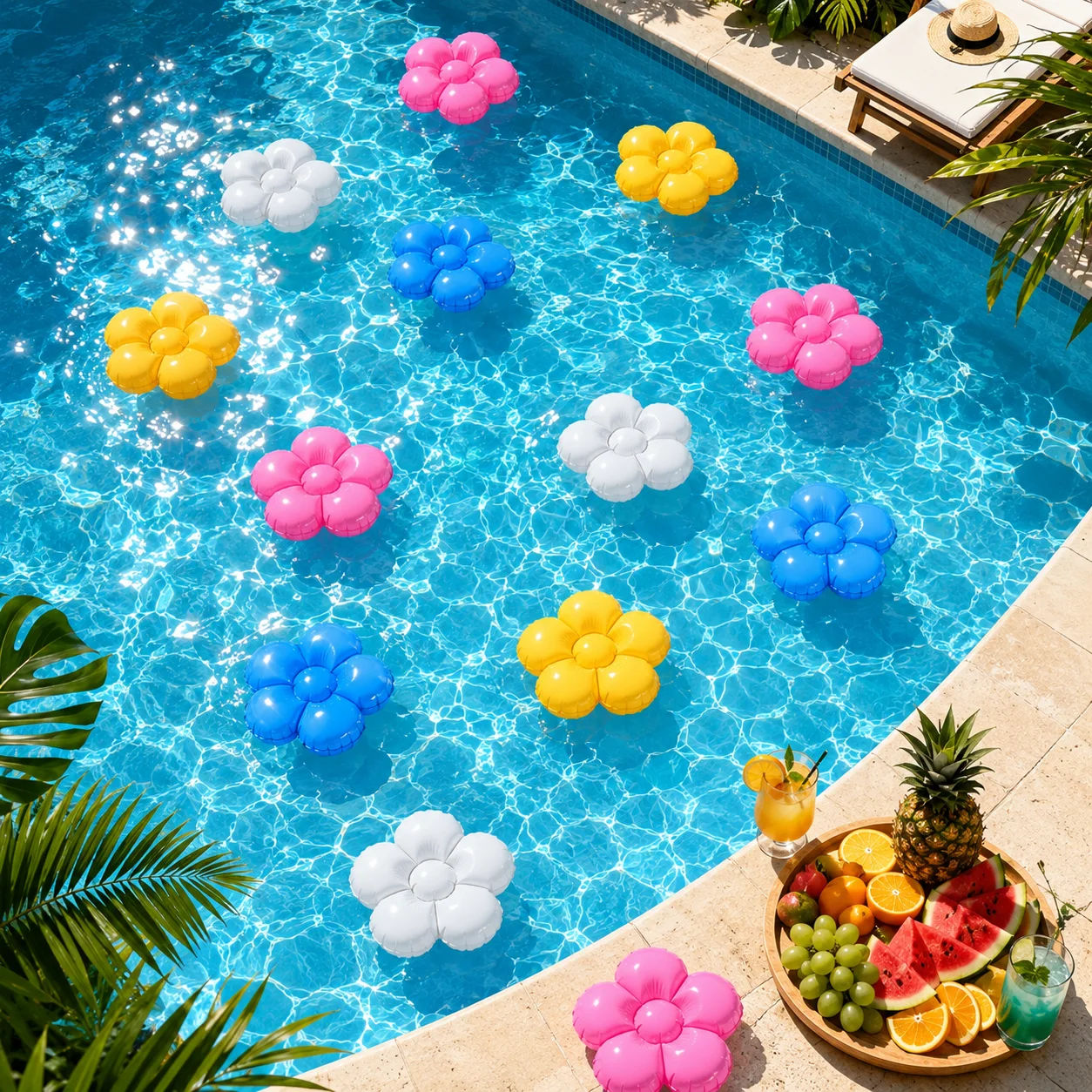 2 Stück Mehrfarbige PVC Aufblasbare Blumen-Schwimmreifen Rosa Gelb Blau Weiß Geburtstag Pool Garten Abschluss Jubiläum Party Deko Geschenk