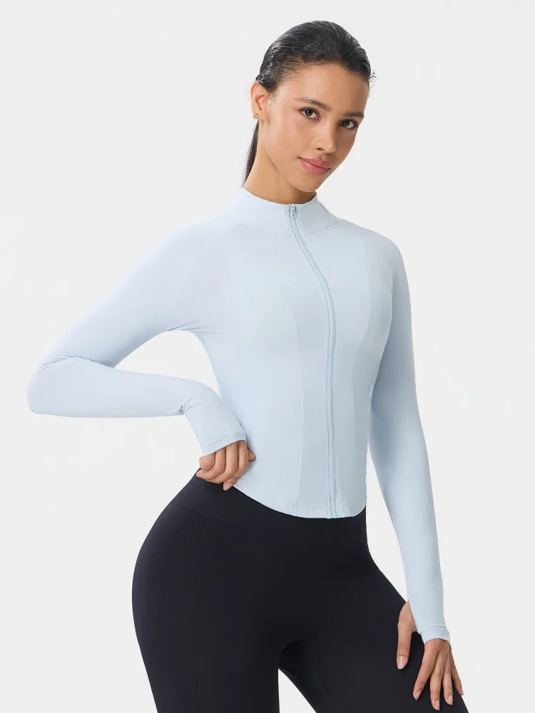 Women Stand Collar Full Zip Slim Fit Sports Jacket Soft Breathable Cropped Yoga Coat Thin Running Daily Workout Outerwear