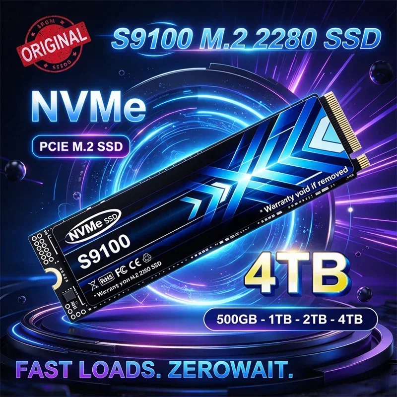 SSD Interno S9100 M2 NVMe PCIe4 500GB 1TB 2TB 4TB para Jogos, Escritório, PC e Laptop de Alta Velocidade