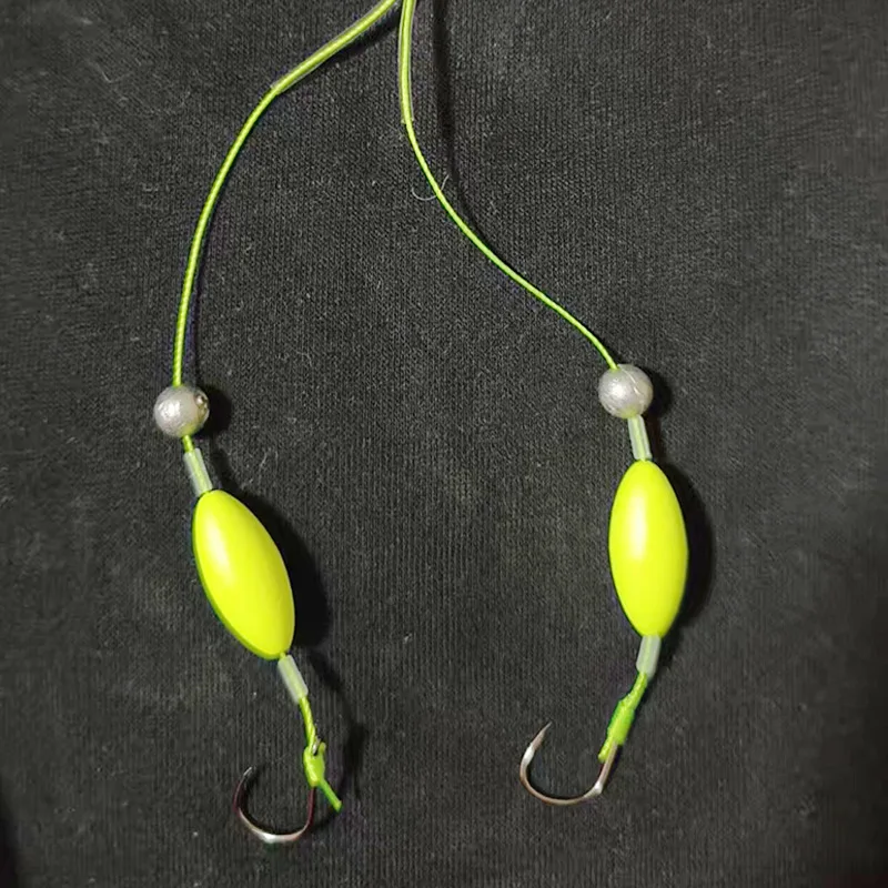 جهاز صيد السمك المضاد للتمزق، قائد خطاف مزدوج مربوط مسبقًا مع حوض من الرصاص، معالجة طرفية بعوامة إسفنجية مضيئة للصيد البحري #4