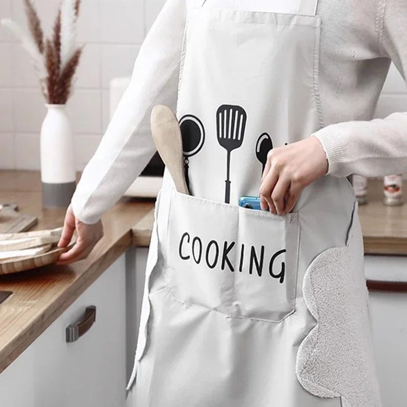 2024 Kitchen Household Waterproof and Oil-proof Men and Women New Apron Cooking Baking Waterproof Oilproof Aprons Hand-wiping