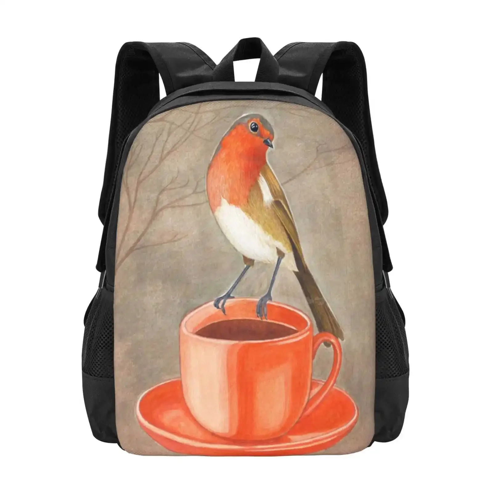 

Coffee Loving Robin Bird Hot Sale Schoolbag Backpack Fashion Bags Robin Coffee Lover Coffeeist Coffeecup Orange Realistic