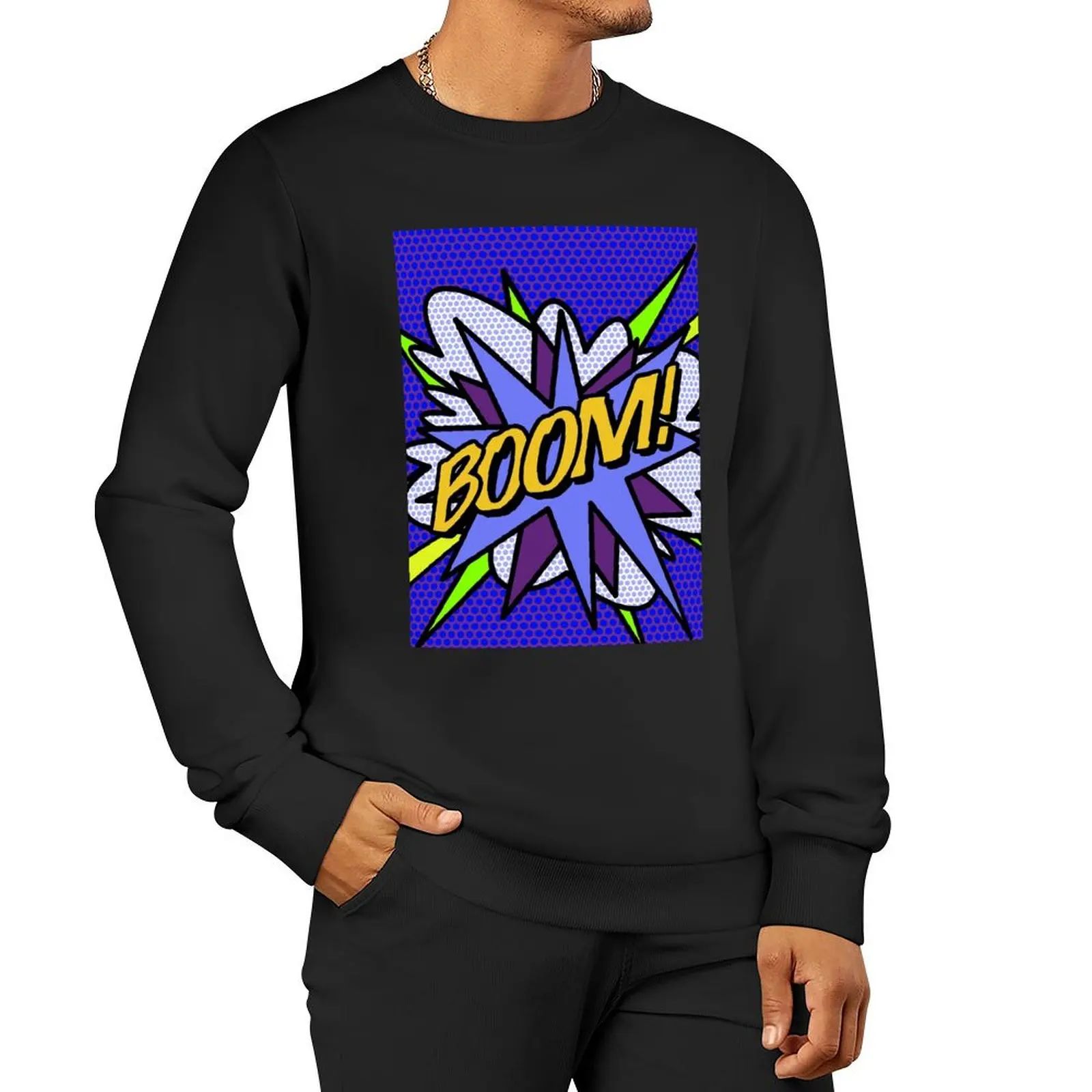 BOOM Comic Book Purple Pop Art Modern Fun Retro Cool Pullover Hoodie mens clothes graphic sweatshirts