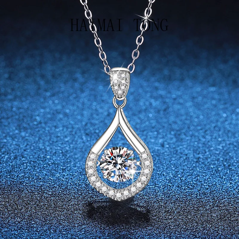 

HAIMAITONG PT950 Platinum, Necklace Moissanite Pendant Female Water Drop Smart China, Japan and Korea 1 Carat D Color Moissanite