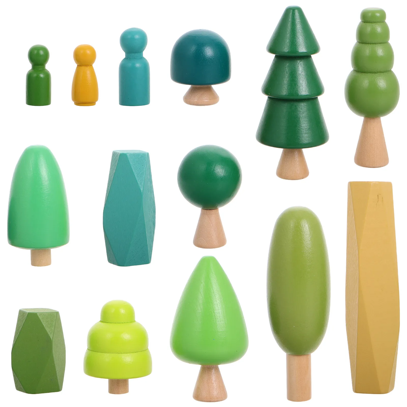 

1 Set Miniature Wooden Forest Trees Educational Playthings Toddlers Preschool Cognitive Development Bright Color Natural Wood