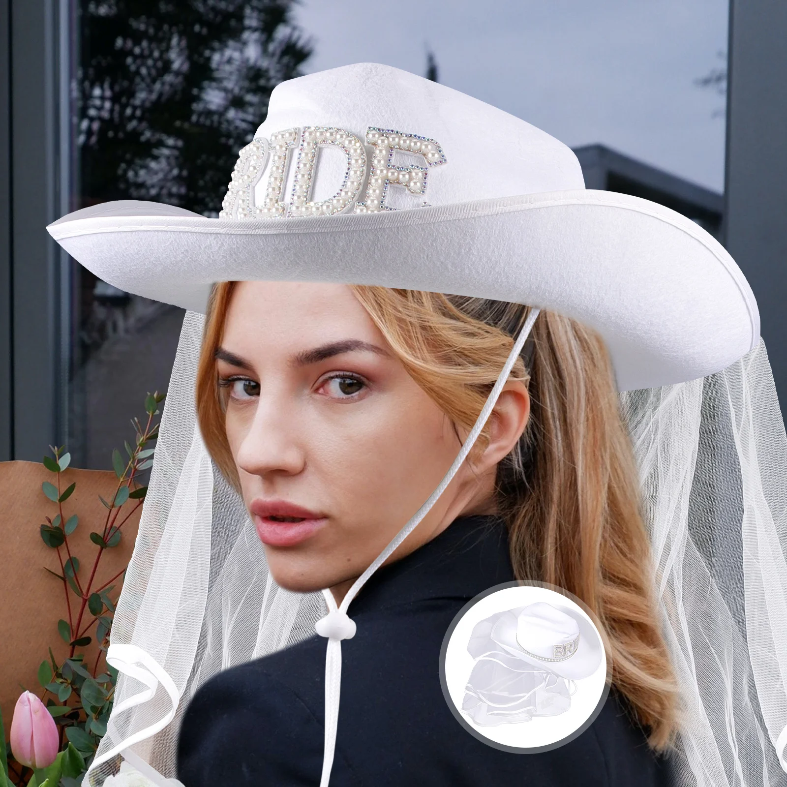 

Hemming White Cowboy Hat 's Hats & Caps Shower Fabric Cowgirl with Veil