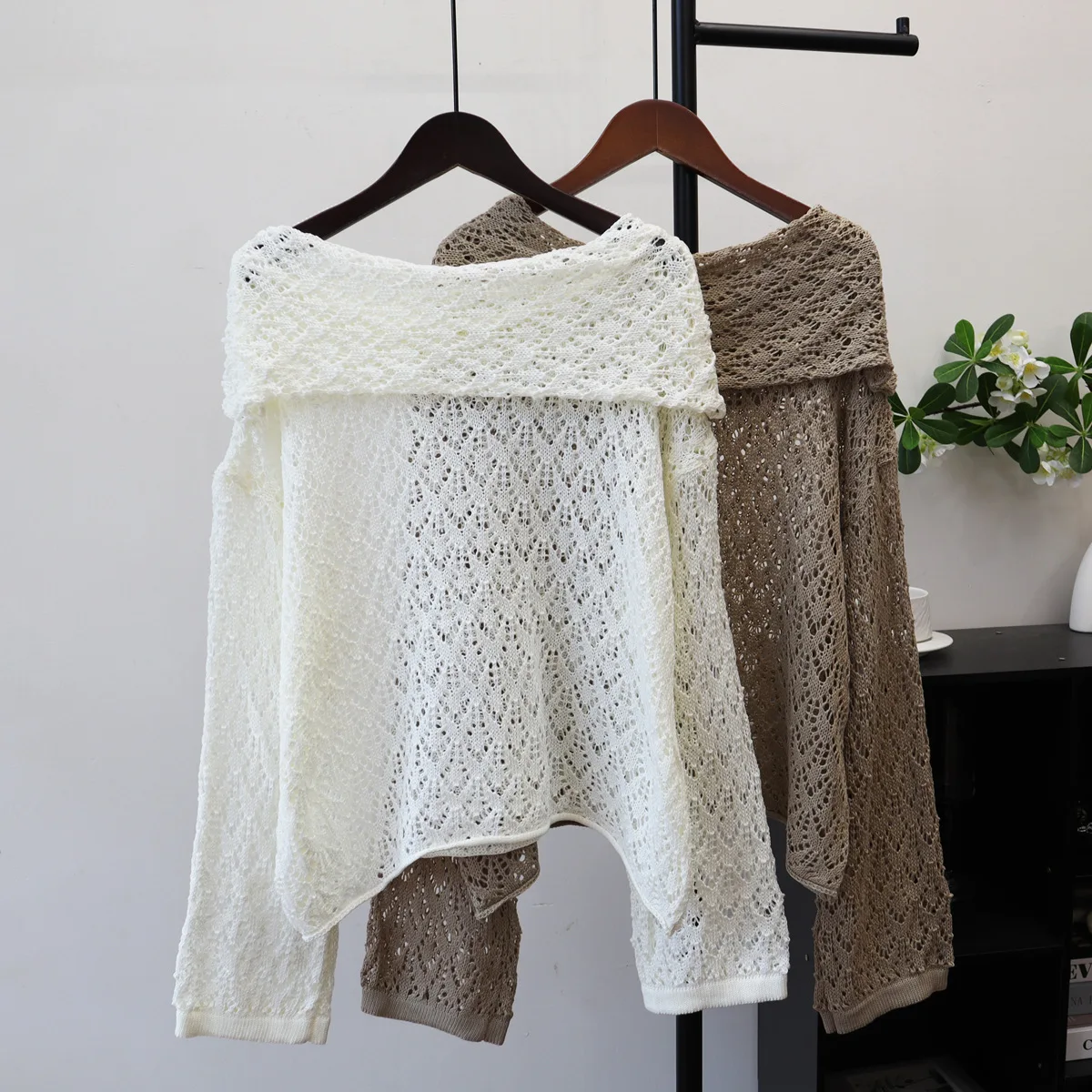 

Pullovers Women Sweaters Off Shoulder Full Sleeve Jumpers Y2k Streetwear Elegant Splice Knit Hollow Out Autumn Winter 2025