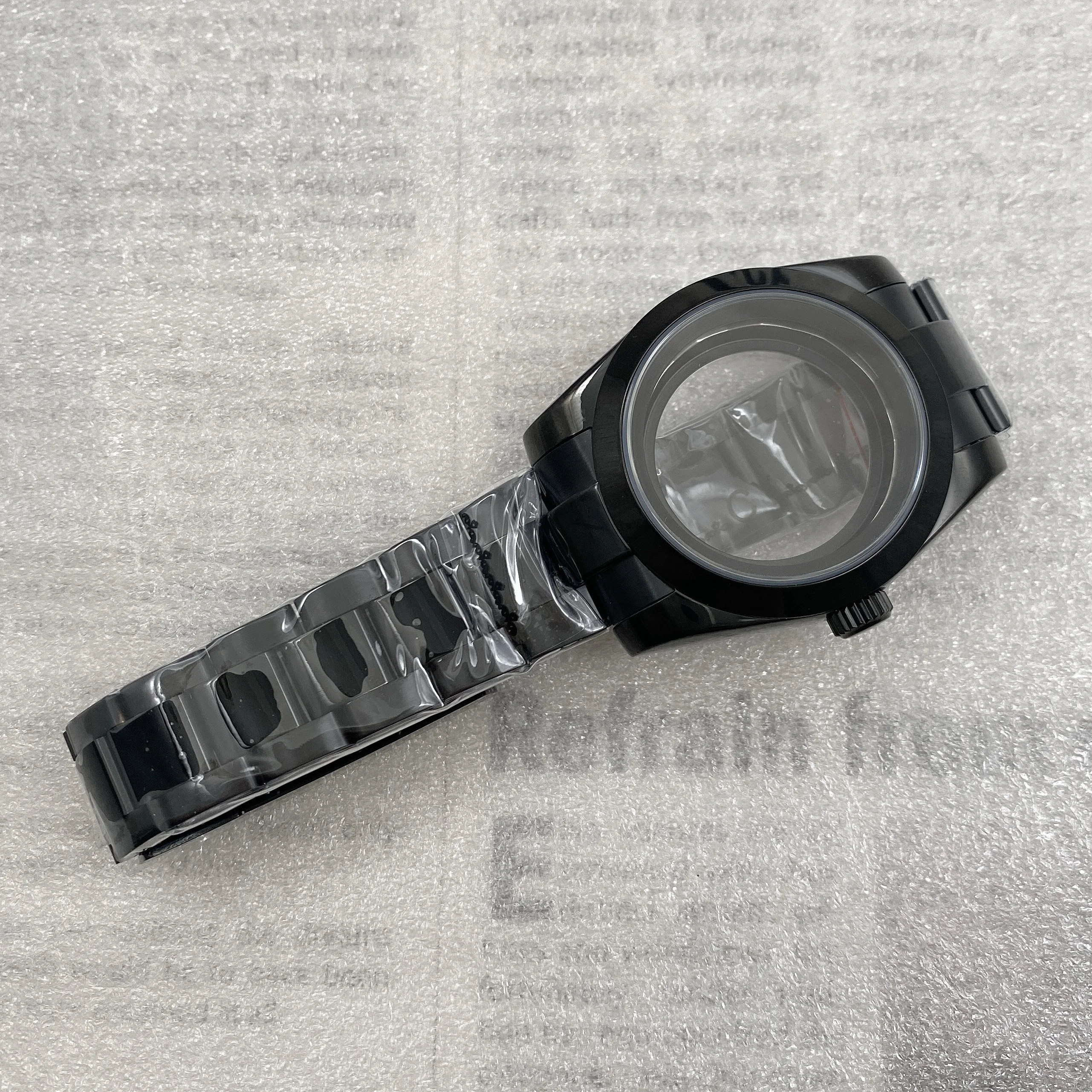 

Bevel Log Case 36/39mm Electroplated Black Case Strap Set Sapphire Glass Fits NH35 Movement