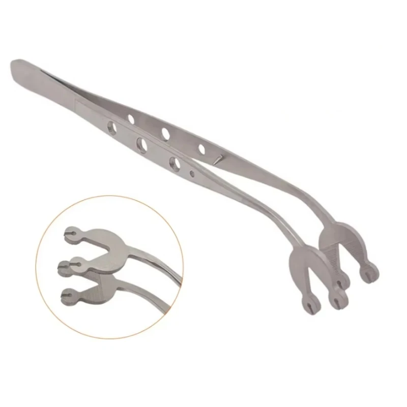 Double Hole Surgical Suture Tweezer Serrated Tip Stitching Forceps Precise Operation