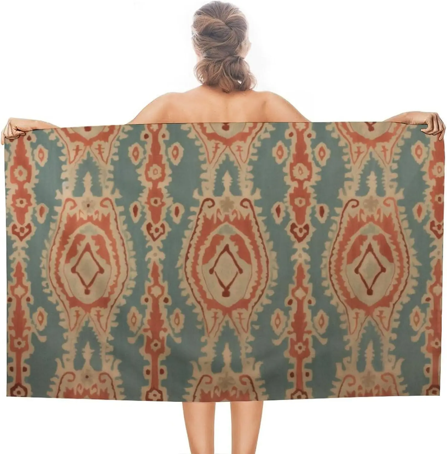 Fabric Pattern Beach Towels Absorbent Compact Fade Resistant Bath Towel Motivational Ikat Kilim Turkish Picnic Towel for Adults