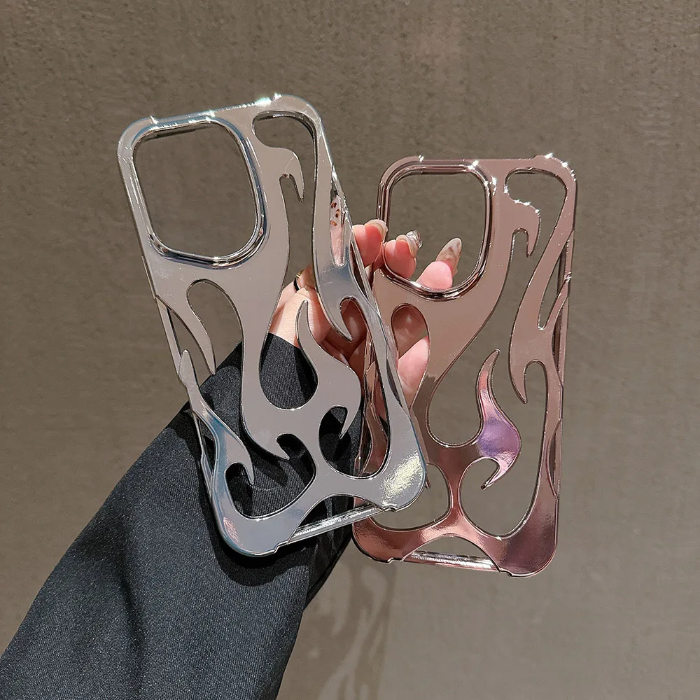 

Fashion Cool 3D Hollowed Flame Phone Case For iphone 16 15 14 13 12 11 Pro Max 16 Plus Creative Electroplated Soft Back Cover