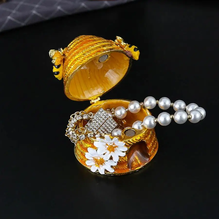 Alloy Enamel Jewelry Box Bee Jar Decorative Piece Luxurious Flip-top Jewelry Storage Box Birthday Gift Packaging Box