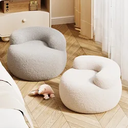 Soft Sofa Stool Household Round Stools Imitation Lamb Cashmere Ottoman Wooden Adults Feet Rest Bedroom Footrest Home Furniture
