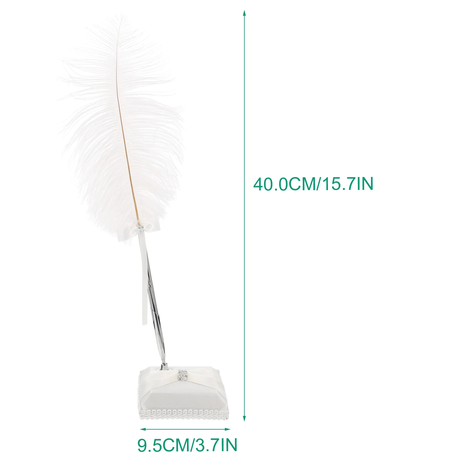 

White Ostrich Pen 25cm Bridal Signing Pen Black Ink Metal Satin Rhinestone Holder Wedding Bridal Guest Book Signature