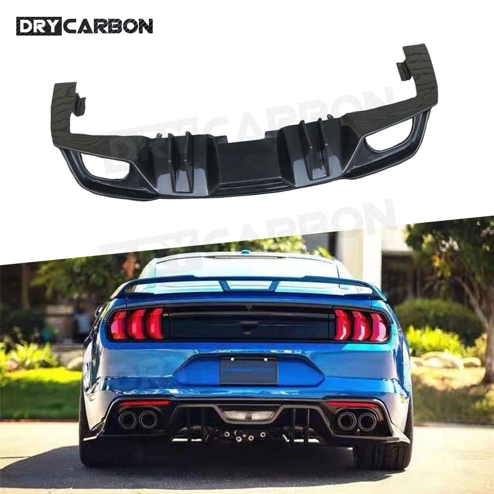 Carbon Fiber For Ford Mustang 2015 - 2019 Rear Lip Diffuser Fins Shark Style Skid Plate Car Bumper Guard Four Outlet Car Styling