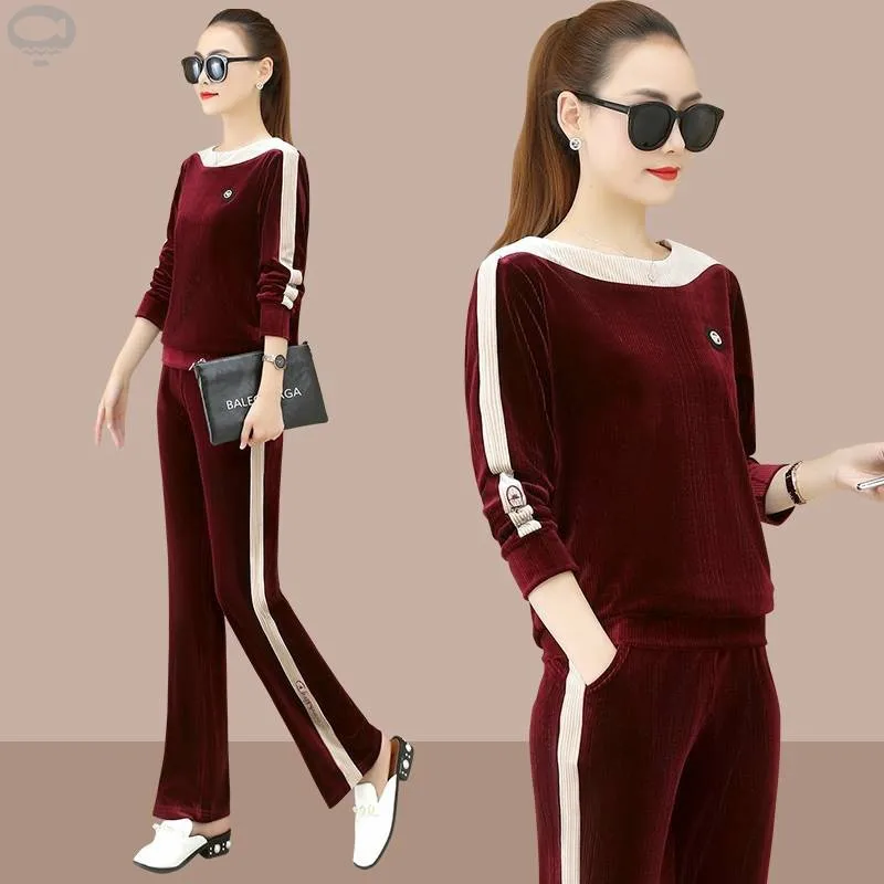 5XL Spring Velvet Women Tracksuit Sportswear Loose Long Sleeve Sweater+pant Running Jogger Fitness Workout Casual Set Sport Suit