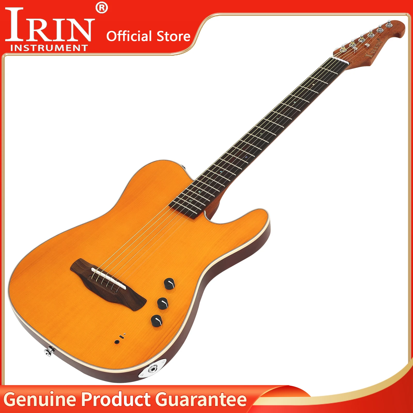 IRIN Electric Acoustic Guitar 39 Inch 6 String Thin Body Spruce Panel Silent Folk Guitar with Bag Amplifier Accessories