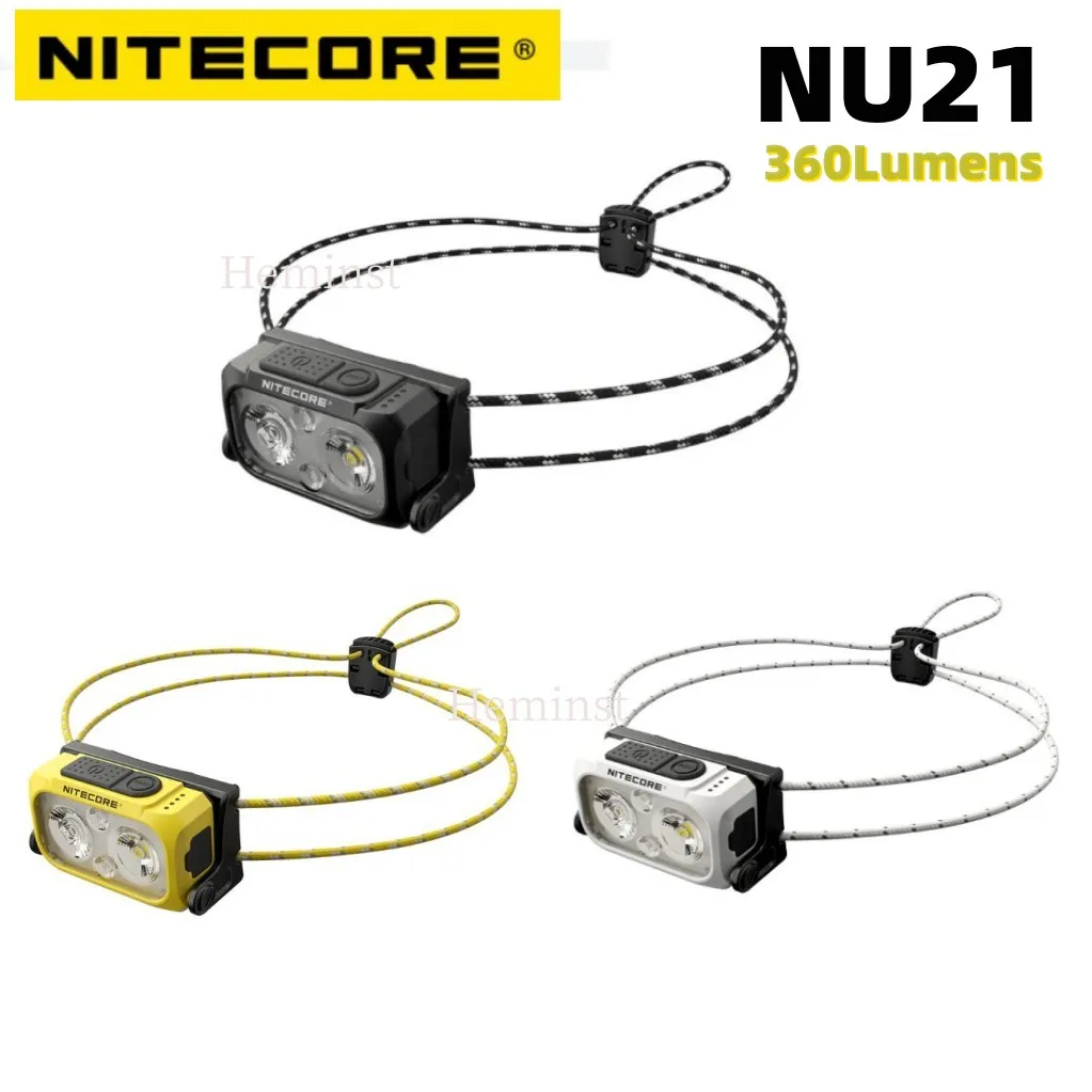 Nitecore Nu21 Koplamp Lichtgewicht Dual Beam Triple Output 360 Lumen USB-C Oplaadbare Witte Rode Koplamp Ingebouwde Batterij