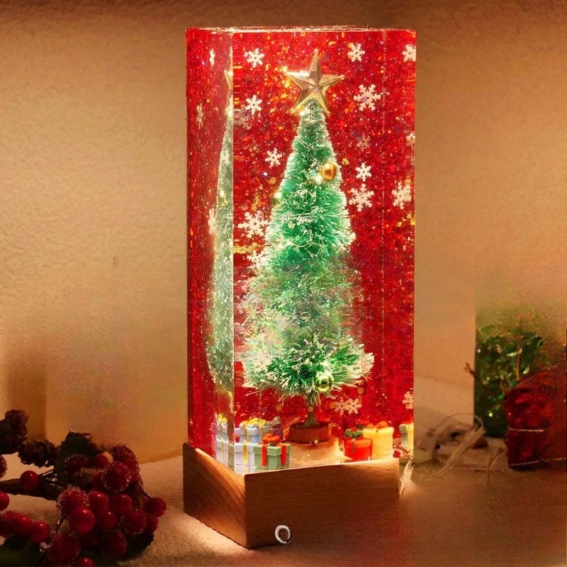 

Epoxy buried Christmas tree snowman ornament square Epoxy Christmas table ornament