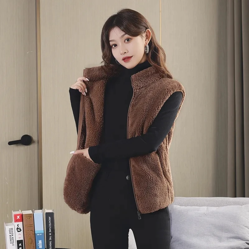 Double Sides Fleece Vest Coat Women Plush Waistcoat Autumn Winter Thicken Warm Vest Female Polar Fleece Sleeveless Jacket 4XL
