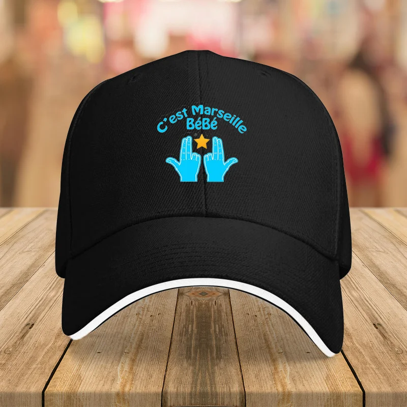 1 Marseille Beibei blue cartoon-printed bucket hat with white borders, casual streetwear, suitable for both men and women