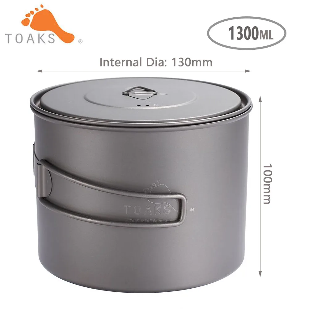 TOAKS Outdoor Titanium Pot With Heat Resistant Folding Handle Tableware Pot 1300ml