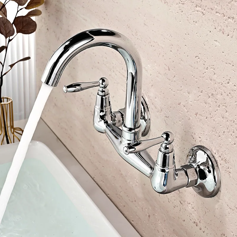 European style Brass Bathroom Sink Faucet Wall mounted Hot cold water hand basin faucet Luxury 2 Handle copper lavabo mixer Tap