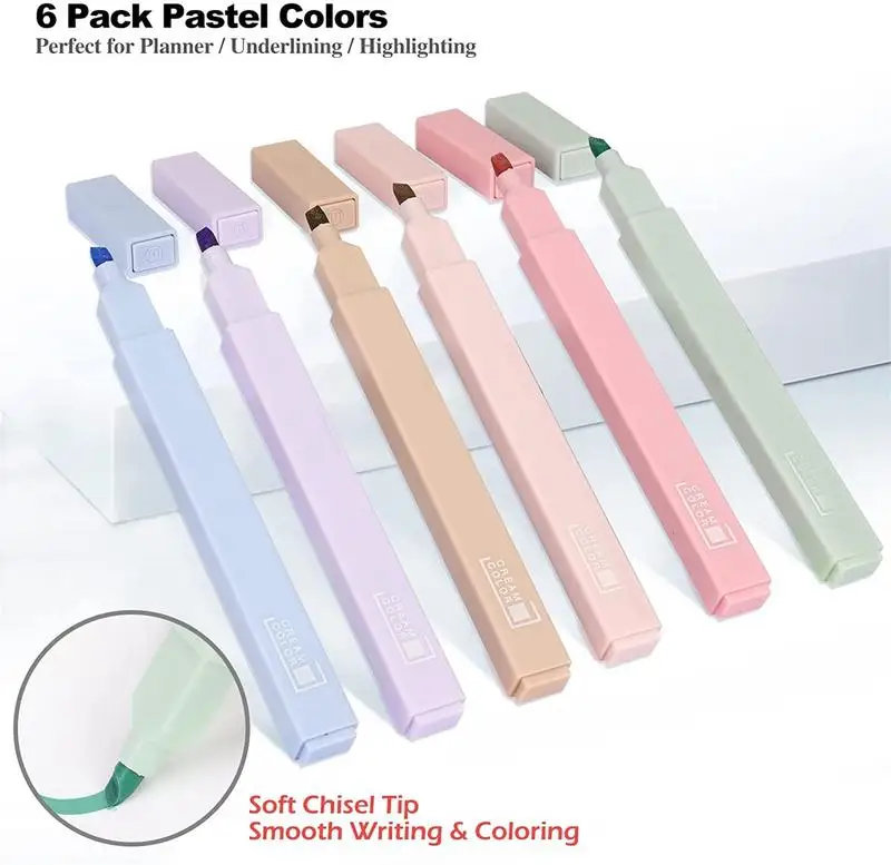 Stylo Surligneur Mignon Esthétique, Marqueurs Pastel, Multicolore, Papeterie