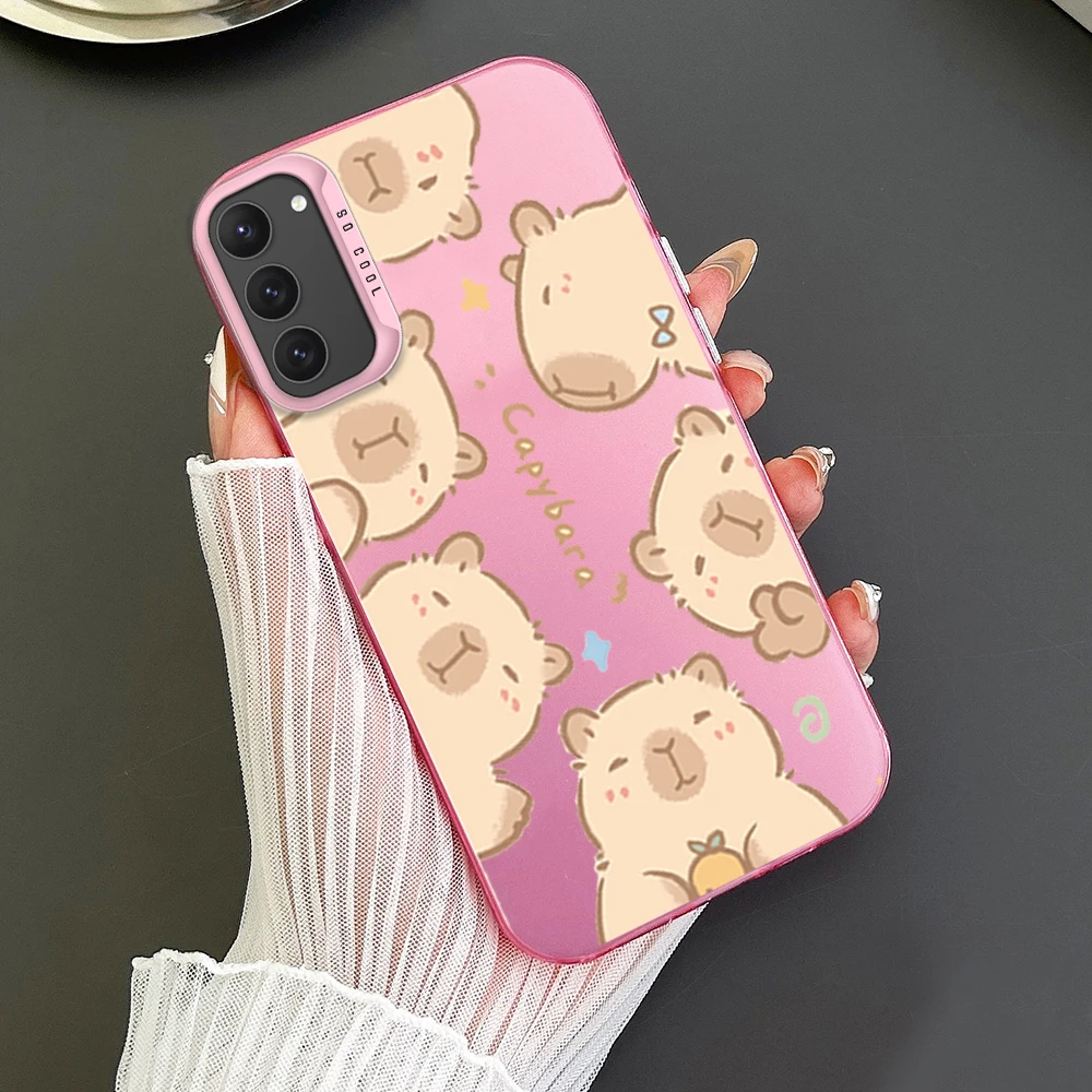Capybara Cute Phone Case For Samsung S23 S24 S22 A71 A55 ULTRA PLUS FE Electroplated Silver IMD Laser Color Shell image 2