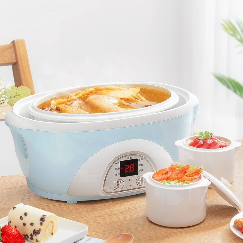 Ceramic Electric Slow Cooker Automatic Double Boiler 1‑4 Person Cooking Pot for Soup Porridge Household Kitchen Appliance