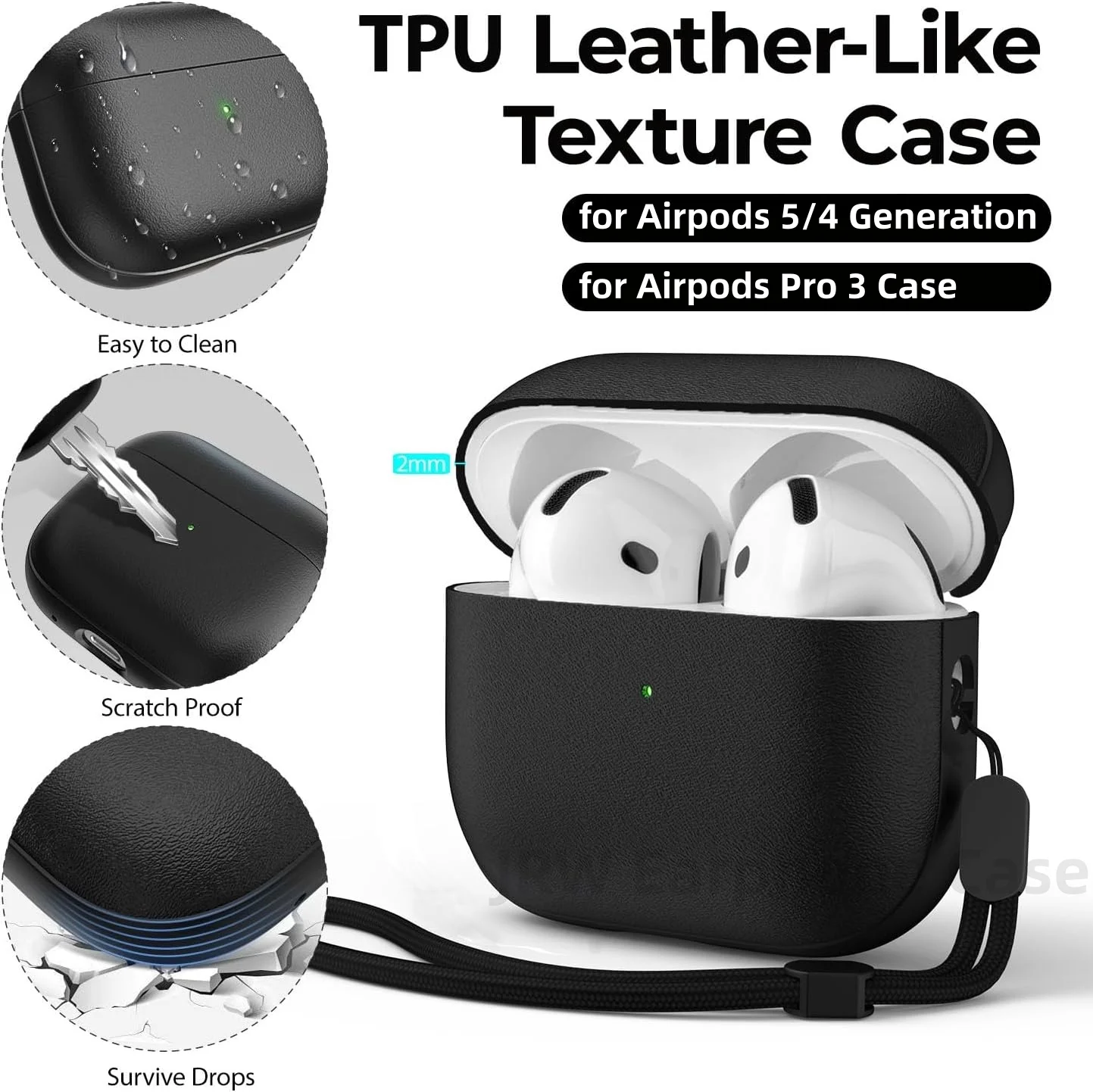 Earphone Case For AirPods 5/4/Pro 3 with Cleaning Kit Leather-Like Texture Hard Shell Full Protective Case for AirPods 5/4/Pro 3