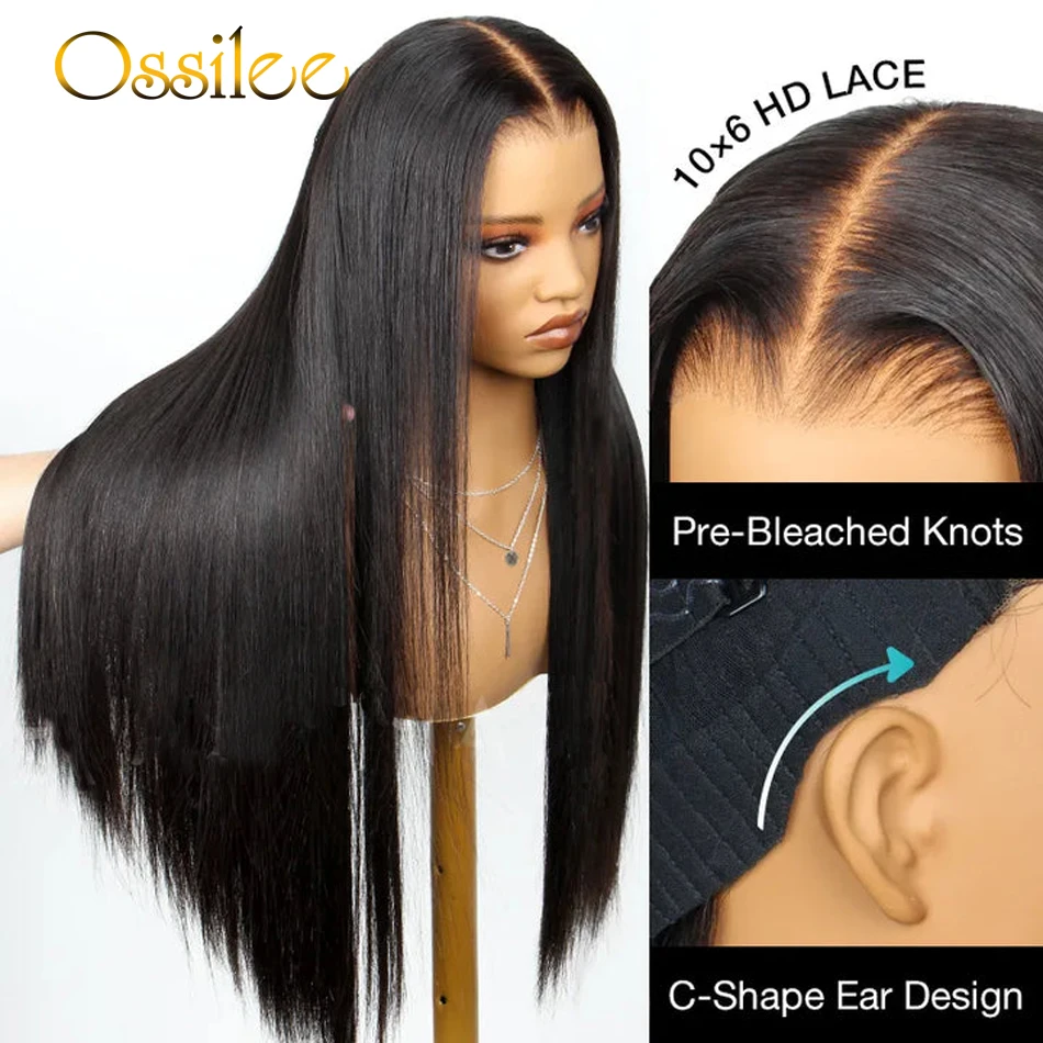 Ossilee-pelucas frontales de encaje HD, cabello humano listo para usar, brasileño, recto, 10x6, precortado, 13x6