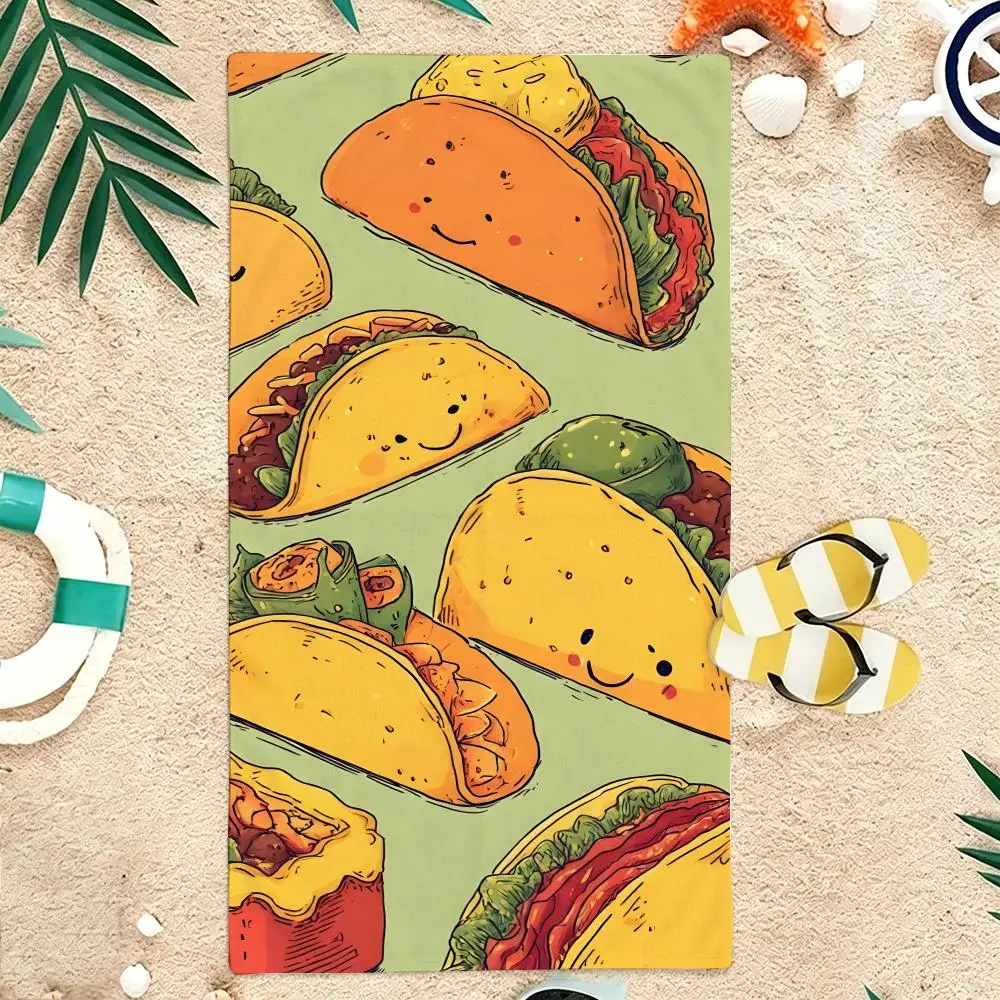 Muted Retro Mexican Food taco Graphic Towel Microfiber soft Beach Towel for Travel Fitness Sauna Bathing Camping