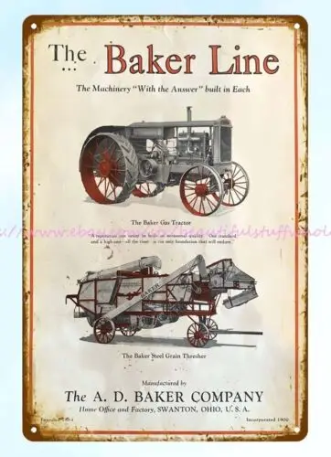 shop wall decor Baker Line Baker gas tractor steel grain thresher metal tin sign