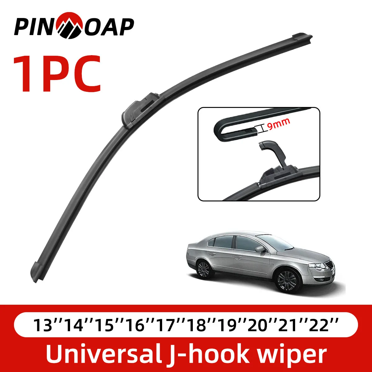 PINMOAP Auto-Wischerarm mit J-Haken, 13–22 Zoll, langlebig, geräuschlos, spurlos, geeignet für Windschutzscheiben, klassisches Autozubehör
