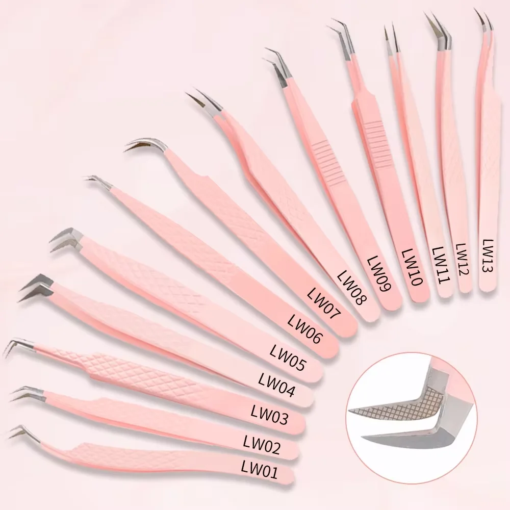 Wendy, 1 Uds., extensión de pinzas para pestañas, pinzas superduras de acero inoxidable rosa con puntas de fibra, pinzas antiestáticas de alta