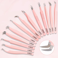 Wendy 1 Pcs Eyelash Tweezers Extension Pink Stainless Steel Superhard Tweezers With Fiber Tips High Precision Anti-Static Tweez