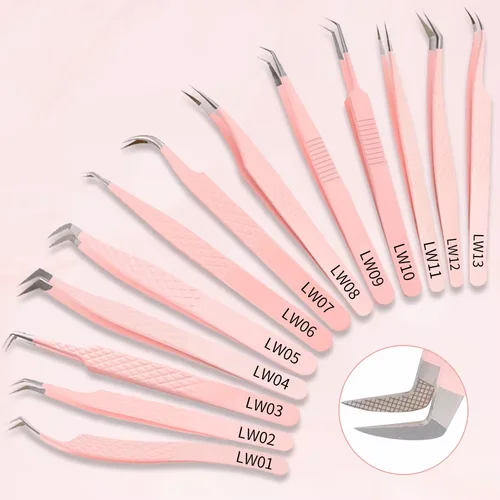 Wendy, 1 Uds., extensión de pinzas para pestañas, pinzas superduras de acero inoxidable rosa con puntas de fibra, pinzas antiestáticas de alta precisión