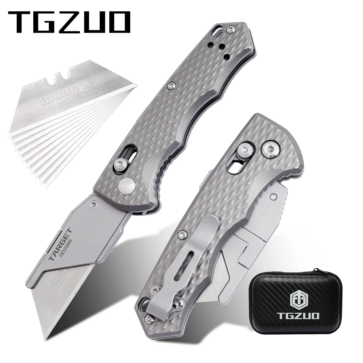

Складной титановый нож TGZUO, карманный нож EDC с клипсой, легкий нож для вскрытия коробок с 10 сменными лезвиями (TARGET DESIGNS)